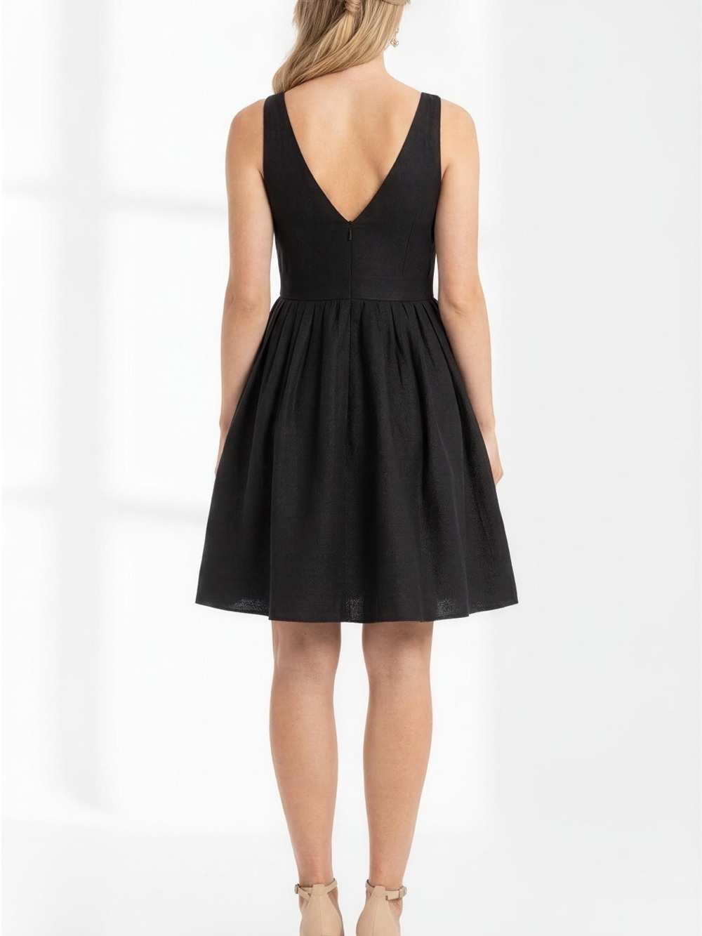 97% Cotton, 7% Linen Classic Little Black Dress V-Neck Sleeveless, Party wedding - Picture 2 of 4